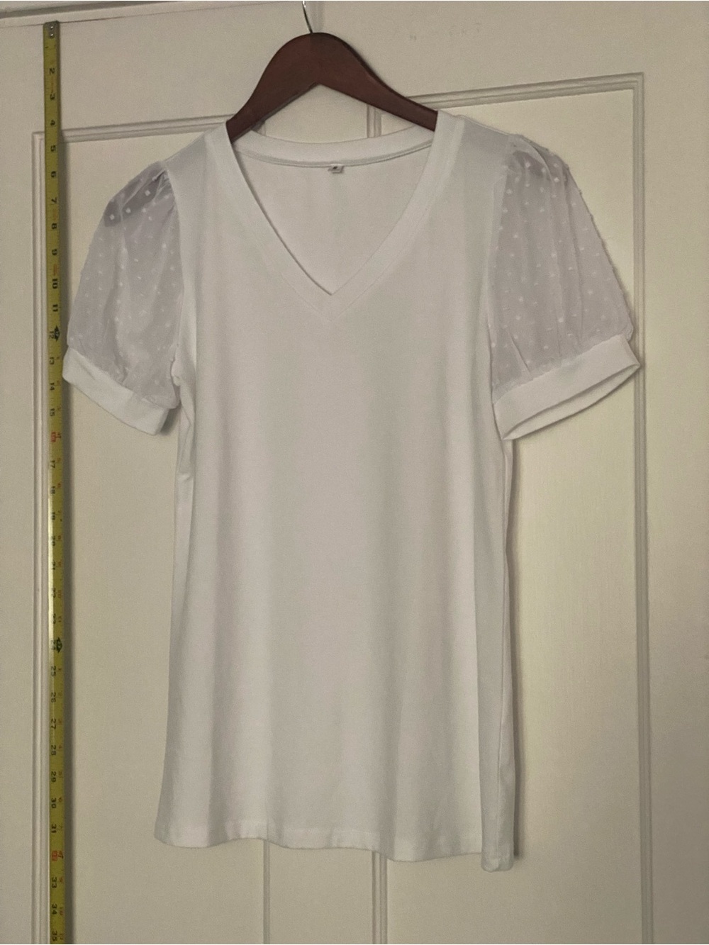 white v neck shirt with lace sleeves